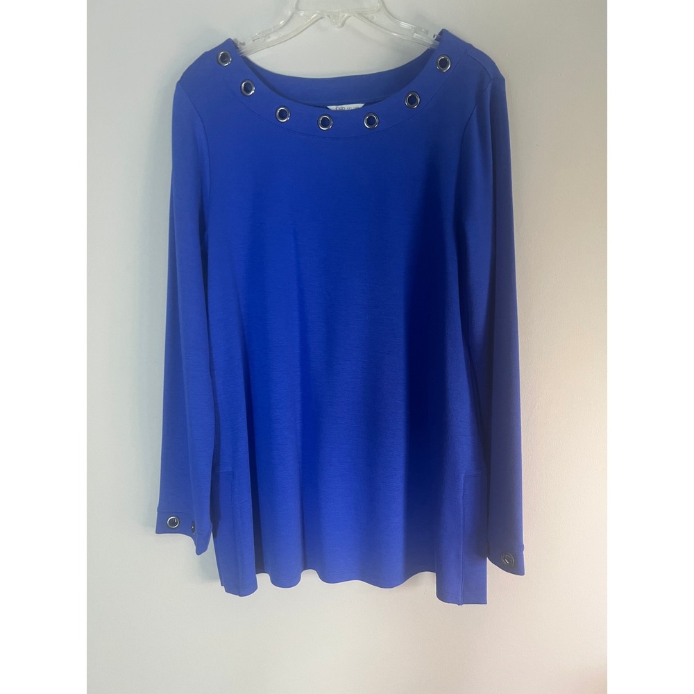 Cato Womens Varsity Blue‎ Grommet Neck Long Sleeve Tunic Top Size Medium NWT